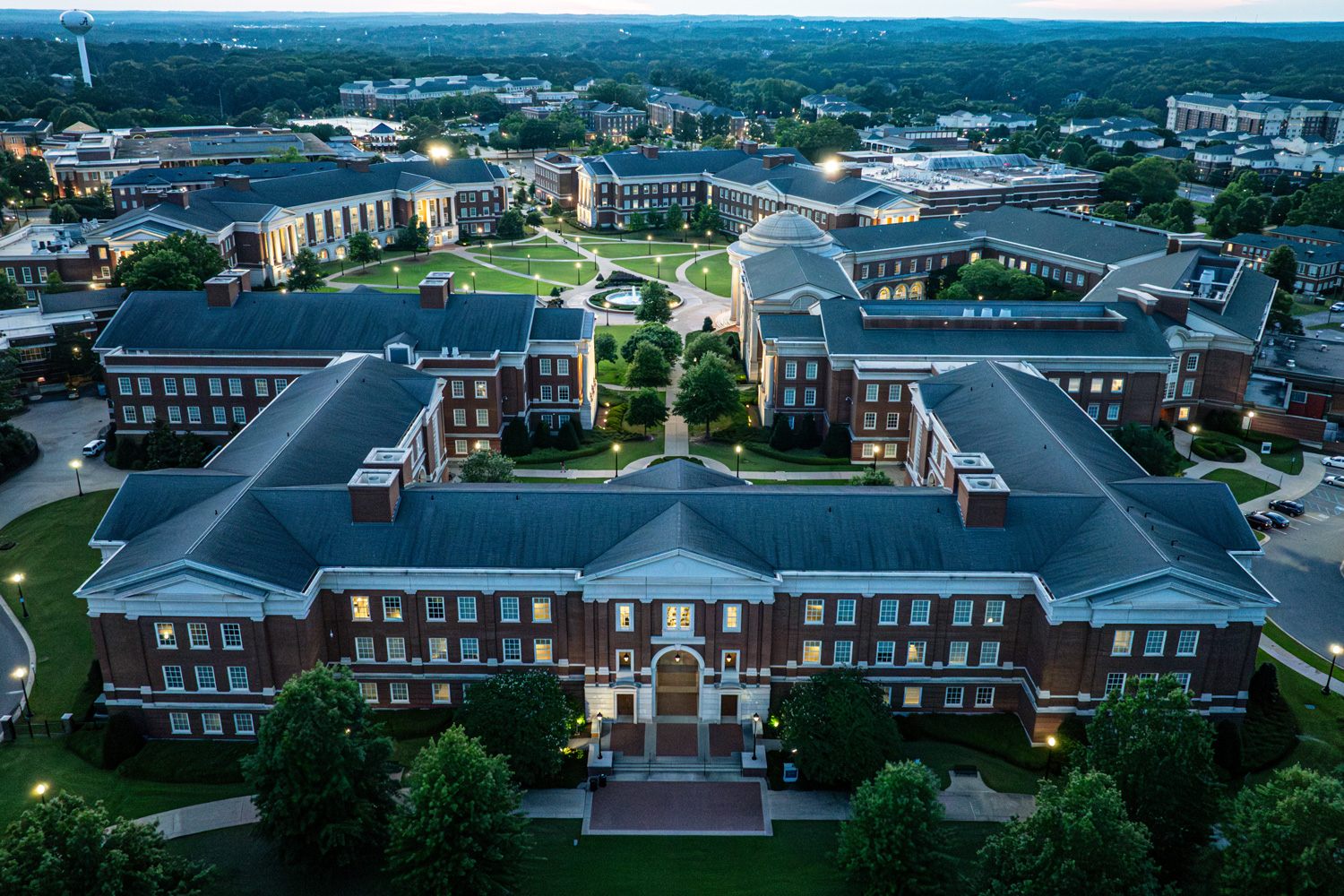 Engineering quad at sunset