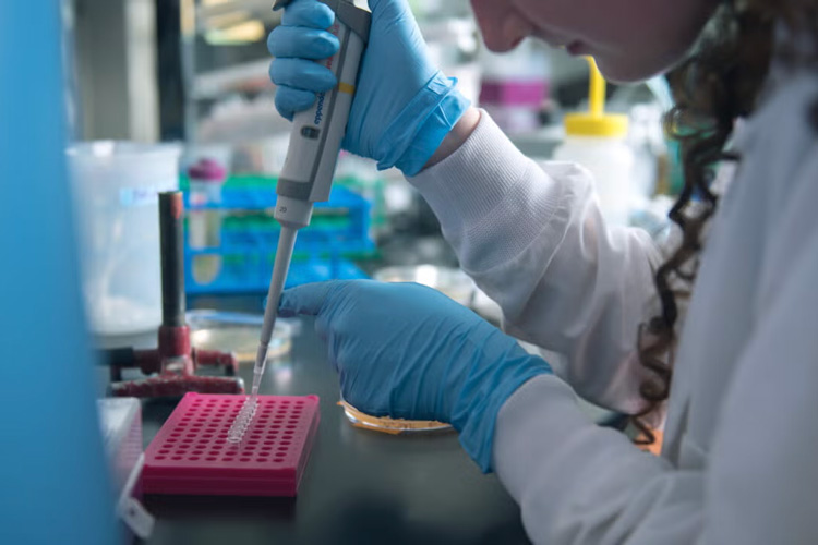 researcher working at a lab bench