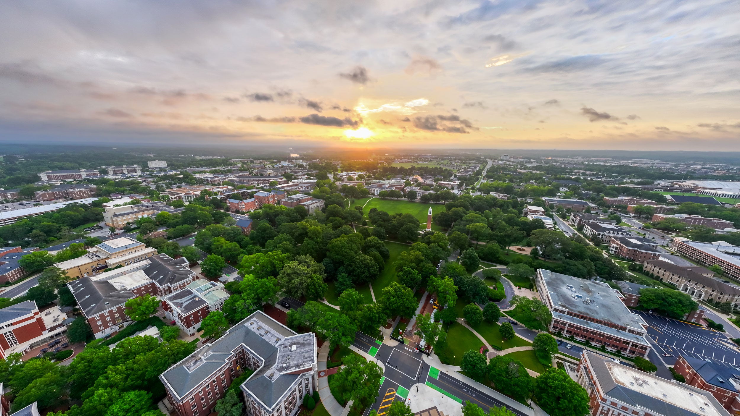drone view of campus